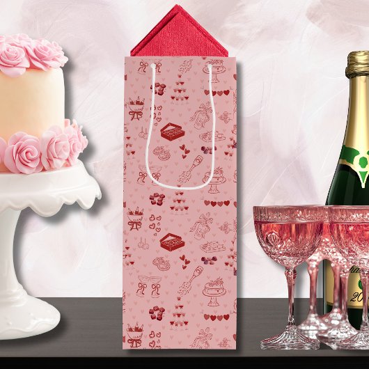 Pink Champagne Tower Galentine Doodle Pattern Geschenktüte Für Weinflaschen