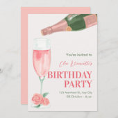 Pink Champagner Flasche Geburtstagsparty Einladung (Vorne/Hinten)