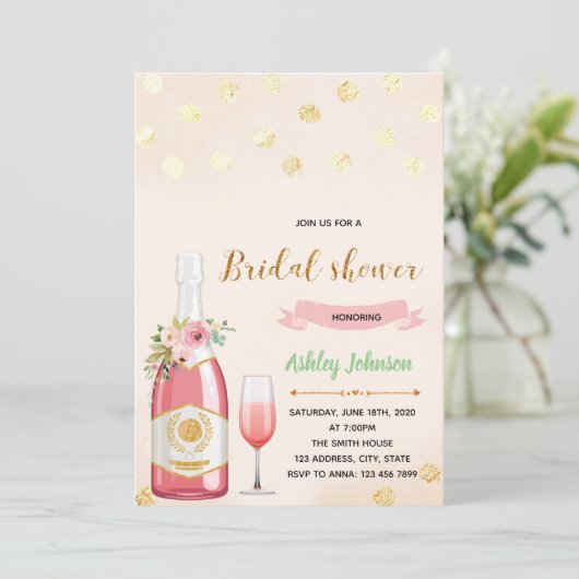 Pink-Champagner-Party Einladung (Stehend Vorderseite)