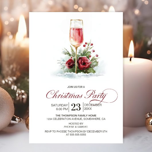 Pink-Champagner-Weihnachtsfeier Einladung