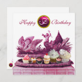 PINK CHARIOT OF SWANS AND CUPCAKES GEBURTSTAG EINLADUNG (Vorne/Hinten)