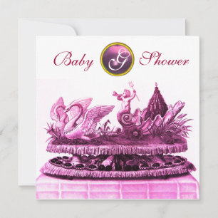 PINK CHARIOT OF SWANS / CUPCAKES GIRL BABY SHOWER EINLADUNG