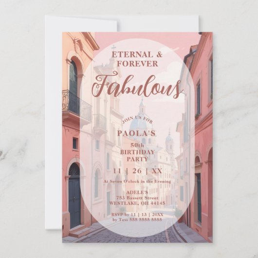 Pink Charming Ancient Cityscape Oval Translucent Einladung (Vorderseite)