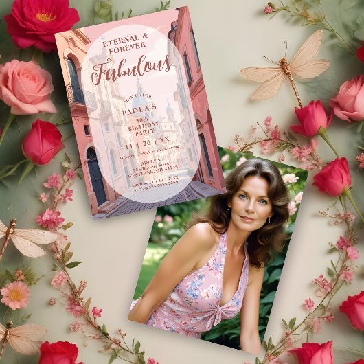 Pink Charming Ancient Cityscape Oval Translucent Einladung