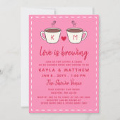 Pink Charming Coffee Cups Love Is Brewing Shower Einladung (Vorderseite)
