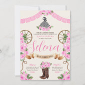 Pink Charro Quinceanera Papel Picado Western Rose Einladung (Vorderseite)