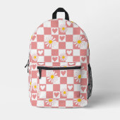 Pink Checked Backpack Bedruckter Rucksack (Vorderseite)