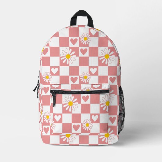 Pink Checked Backpack Bedruckter Rucksack (Vorderseite)