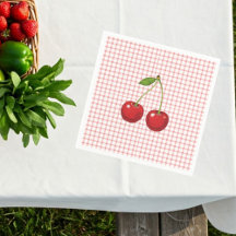 Pink Checked Paper Plates with Cherries 