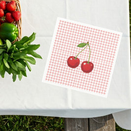 Pink Checked Paper Plates with Cherries  Serviette