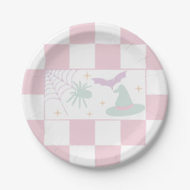 Pink Checkerboard Halloween Spooky Vibes Pappteller