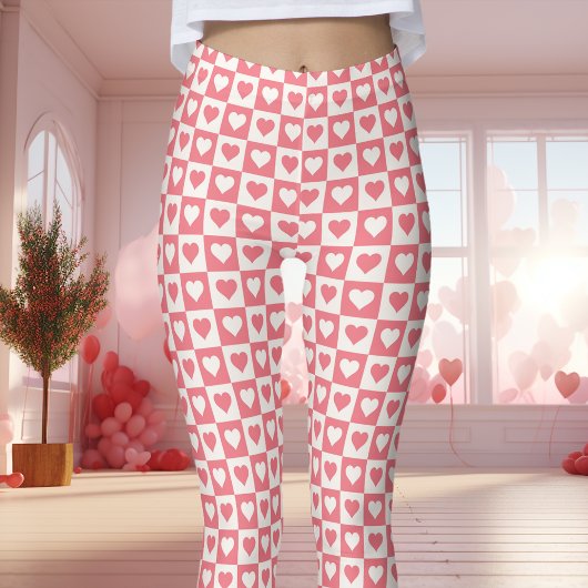 Pink Checkerboard Herz Valentinstag Leggings