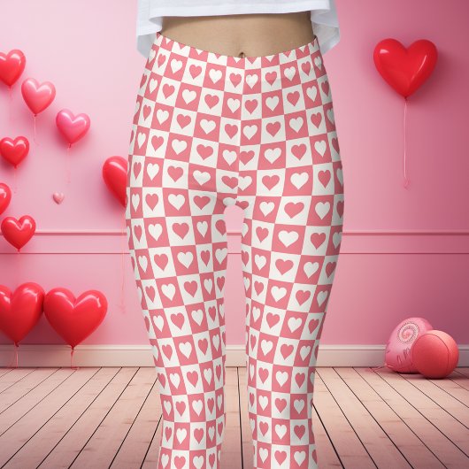 Pink Checkerboard Herz Valentinstag Leggings