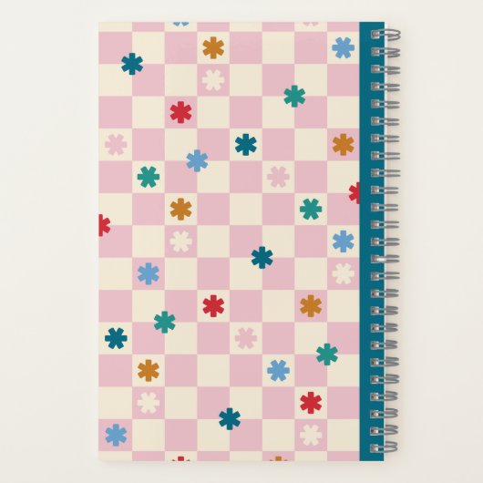 Pink Checkerboard Pattern Stars Flowers Notebook Notizblock (Rückseite)