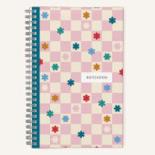 Pink Checkerboard Pattern Stars Flowers Notebook Notizblock (Vorderseite)