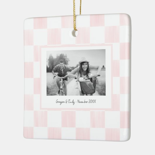 Pink Checkerboard Personalized Photo Keramikornament (Links)
