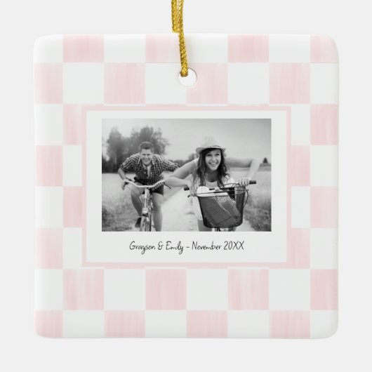 Pink Checkerboard Personalized Photo Keramikornament (Vorderseite)