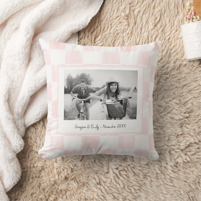 Pink Checkerboard Personalized Photo Kissen (Decke)
