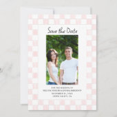 Pink Checkerboard Photo Save the Date Einladung (Vorderseite)
