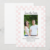 Pink Checkerboard Photo Save the Date Einladung (Vorne/Hinten)