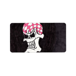 Pink Checkerboard Skull Labels Adressaufkleber
