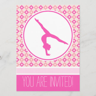 Pink Checkered Diamonds Gymnastik Party Einladung