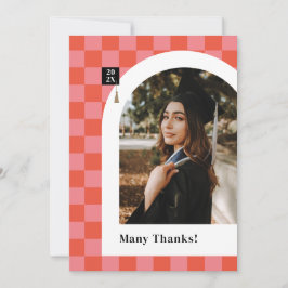 Pink Checkered Foto Abschluss Danke Karte