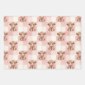 Pink Checkered Highland Cow Cute Gift Wrap Geschenkpapier Set (Vorderseite 3)