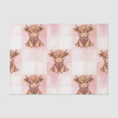 Pink Checkered Highland Cow Cute Gift Wrap Seidenpapier (Vorderseite)