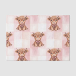 Pink Checkered Highland Cow Cute Gift Wrap Seidenpapier