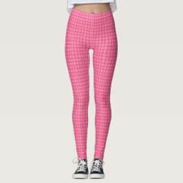 Pink checkered leggings displayed front and back 