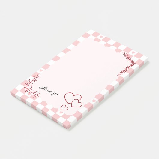 Pink Checkered Pattern Background Notes Post-it Klebezettel (angewinkelt)