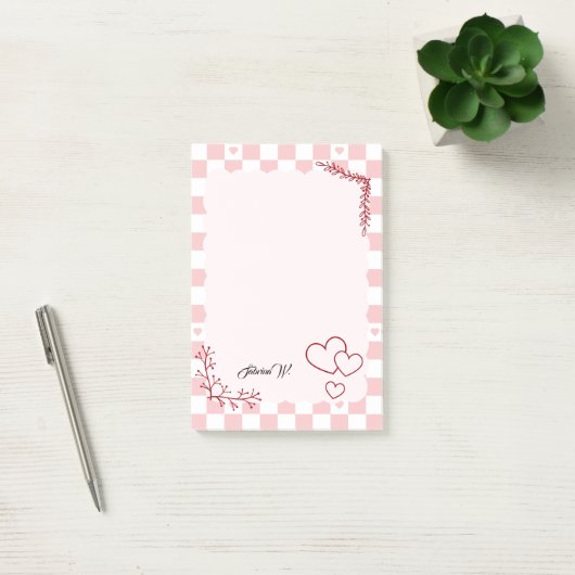 Pink Checkered Pattern Background Post-It Notes Klebezettel (Büro)