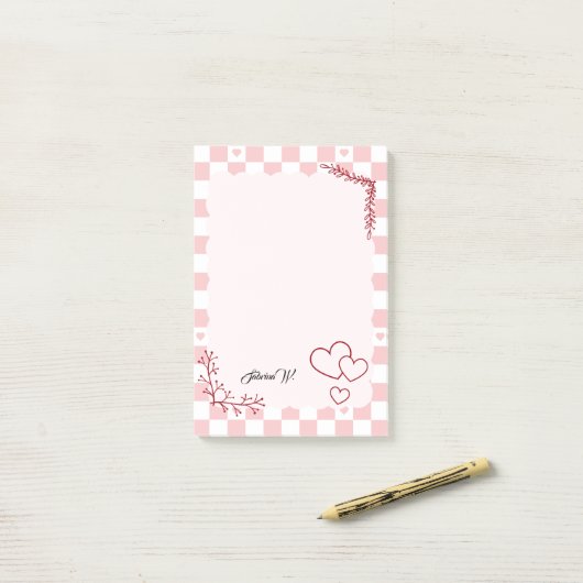 Pink Checkered Pattern Background Post-It Notes Klebezettel (Auf Schreibtisch)