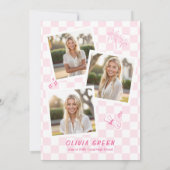 Pink Checkered Squigggle Frame Abschluss Einladung (Rückseite)