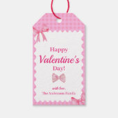 Pink Checkered Valentine Gift Tag Bow & Ribbon Geschenkanhänger (Vorderseite)
