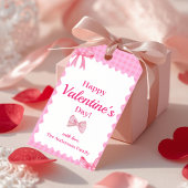 Pink Checkered Valentine Gift Tag Bow & Ribbon Geschenkanhänger