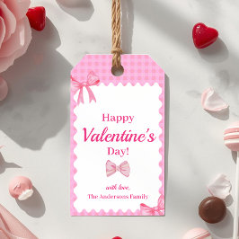 Pink Checkered Valentine Gift Tag Bow & Ribbon Geschenkanhänger