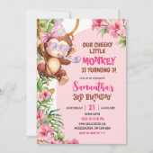 Pink Cheeky Little Monkey Savannah Theme Birthday Einladung (Vorderseite)