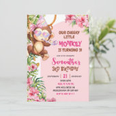 Pink Cheeky Little Monkey Savannah Theme Birthday Einladung (Stehend Vorderseite)