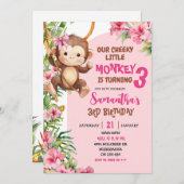 Pink Cheeky Little Monkey Savannah Theme Birthday Einladung (Vorne/Hinten)