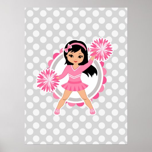 Pink Cheerleader Black Hair - Niedlich Cheerleader Poster (Vorne)