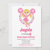 Pink Cheerleader - Blonde Girls Cheer Birthday Einladung (Vorderseite)