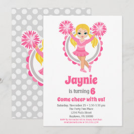 Pink Cheerleader - Blonde Girls Cheer Birthday Einladung
