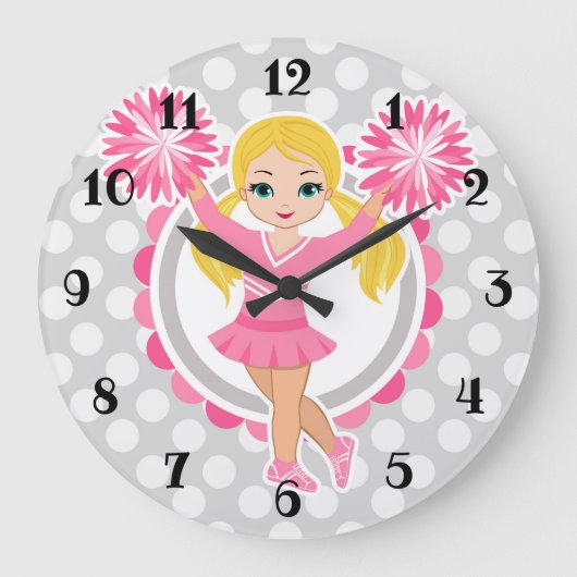Pink Cheerleader Blonde - Niedlich Cheer Große Wanduhr (Vorderseite)
