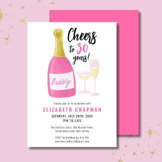 Pink Cheers bis 30 Jahre blubbly 30. Geburtstag Pa Einladung