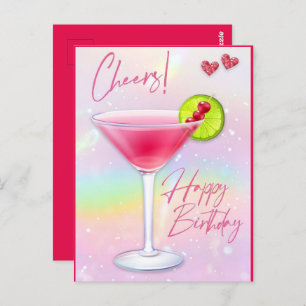 Pink Cheers Happy Birthday Grußkarte Postkarte