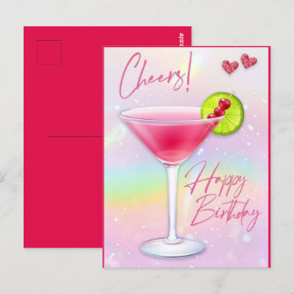 Pink Cheers Happy Birthday Grußkarte Postkarte