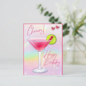 Pink Cheers Happy Birthday Grußkarte Postkarte (Stehend Vorderseite)