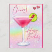 Pink Cheers Happy Birthday Grußkarte Postkarte (Vorderseite)
